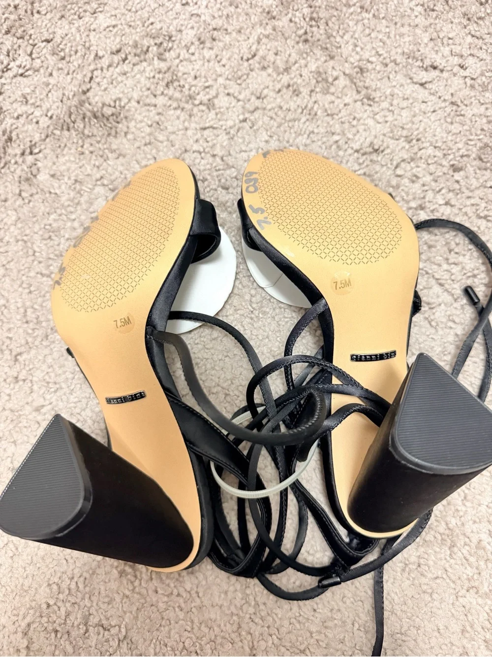 Gianni Bini Black Lace-Up Heels with Cream Rose Accents